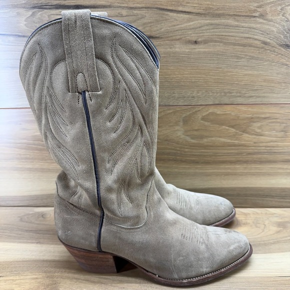 Frye Shoes - Frye Suede Western Heeled Boots in Taupe